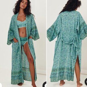 Spell & The Gypsy Sundown Maxi Robe Kimono Green Floral